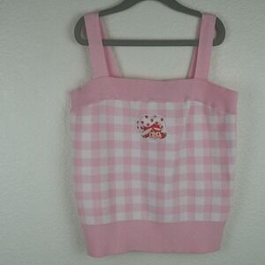 Strawberry Shortcake Pink Gingham Knit Tank Top M Kids Y2K‎ Kidcore